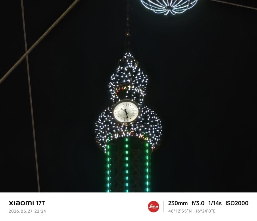 Xiaomi 17T Hauptkamera Testaufnahme Nacht Turm