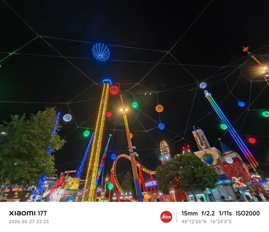 Xiaomi 17T UWK Testovací nahrávání Noční zábavní park
