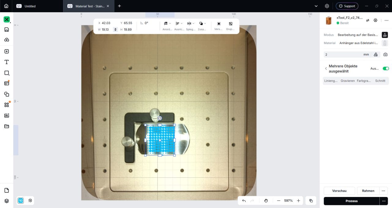 xTool F2 Ausrichtung