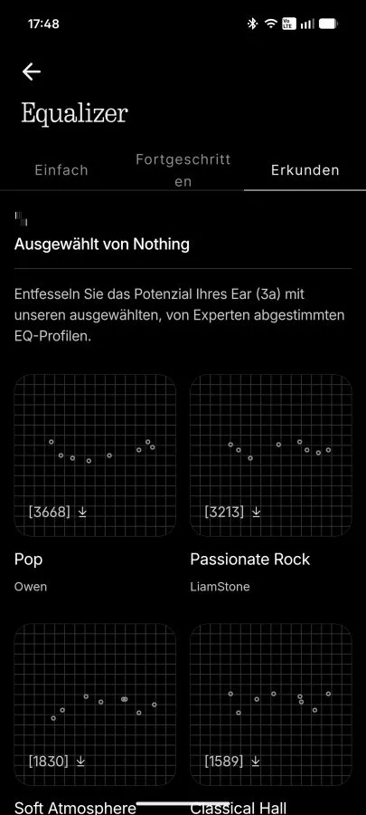 Forudindstillinger for Nothing X-app-equalizer