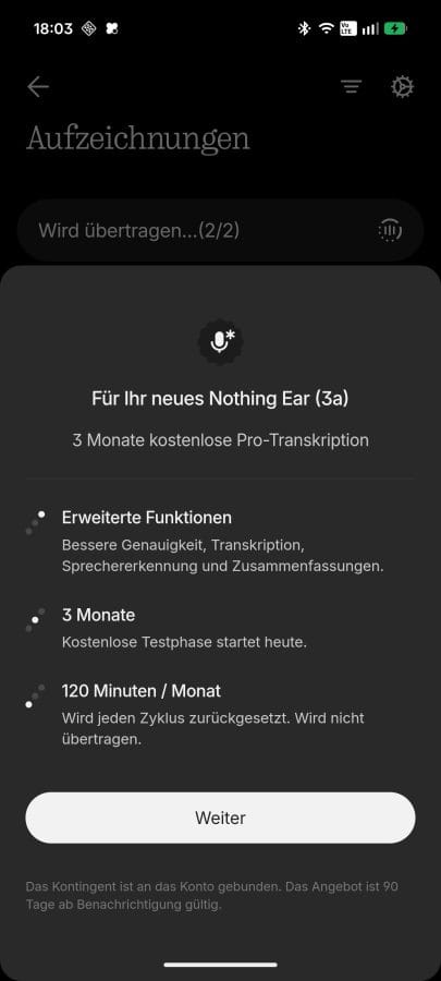 Nothing X App Sprache transkribieren