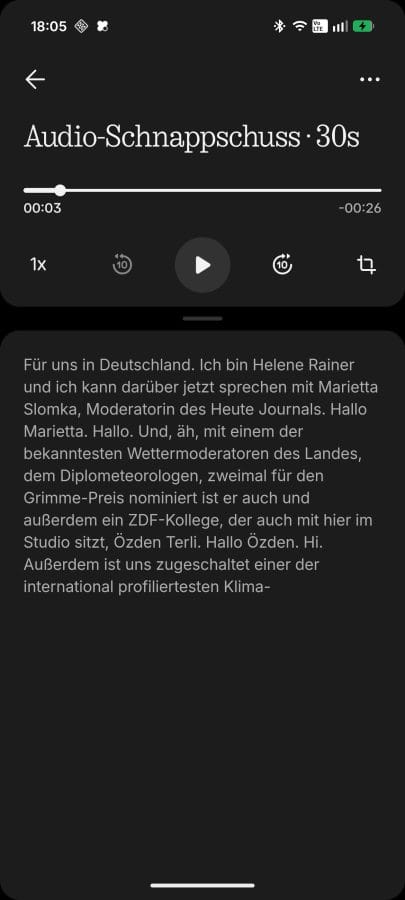 Nothing X App Transkribierte Aufnahme