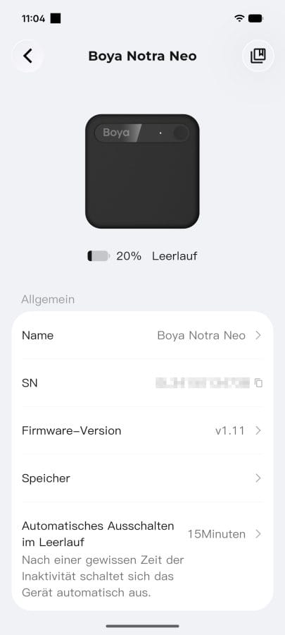 Boya Notra Neo App Homescreen
