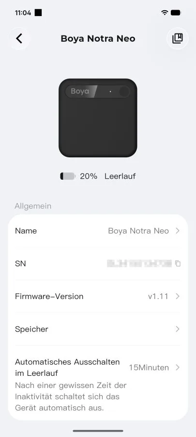 Главный экран приложения Boya Notra Neo