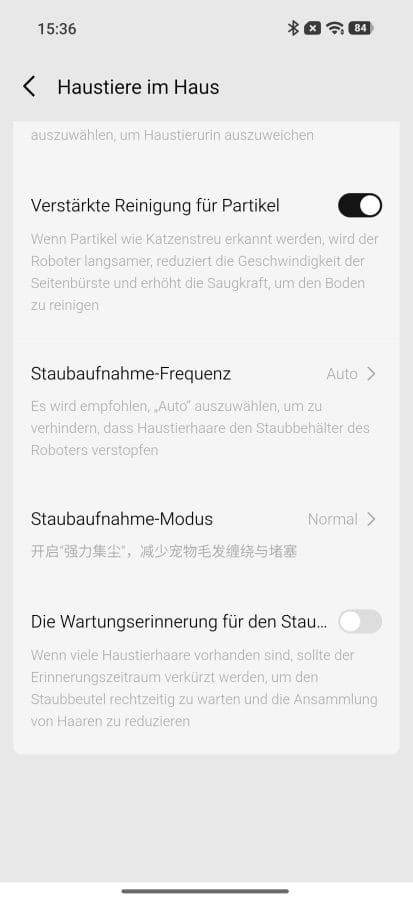 DJI ROMO Home App Partikel und Staubaufnahme