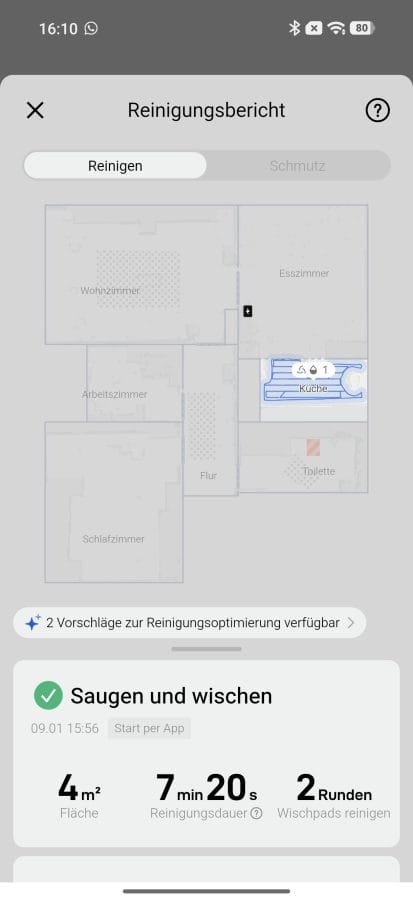 DJI ROMO Home App Reinigungsbericht