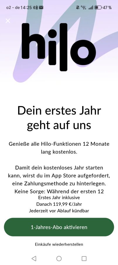 App Hilo Band erstes Jahr umsonst