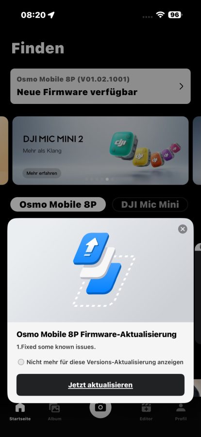 DJI OM8P Mimo App Update