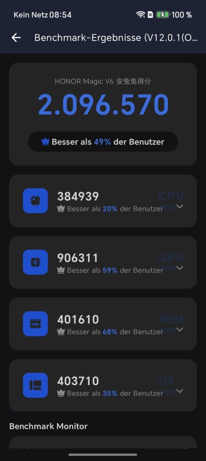 HONOR Magic V6 AnTuTu im ausgeglichenen Leistungsprofil