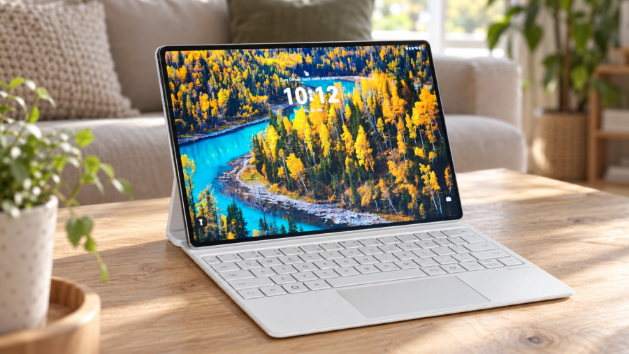 HUAWEI Tablet mit Tastatur im Wohnzimmer